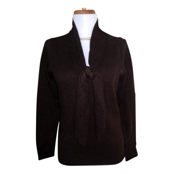 CASHMERE CACHE heather Chocolate Brown 100% Cashmere V-Neck Sweater Size: S - Picture 1 of 7